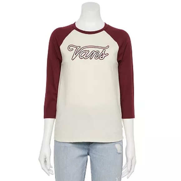 NWT Women's Vans Scripts Raglan Graphic Tee Long Sleeve M - Picture 1 of 4